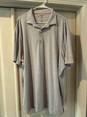 Johnnie-O Pastel Blue & Pale Peach Striped Polo Mens Size XXL